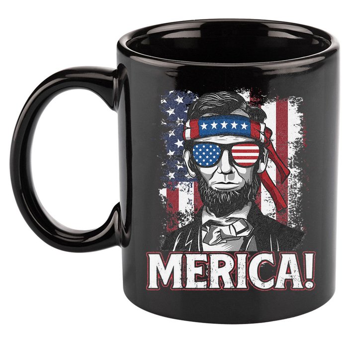 Abraham Lincoln Merica USA American Flag 4th of July 11oz C Handle Ceramic Mug