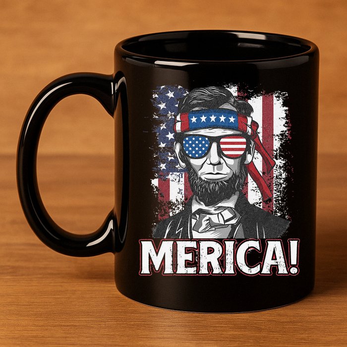Abraham Lincoln Merica USA American Flag 4th of July 11oz C Handle Ceramic Mug