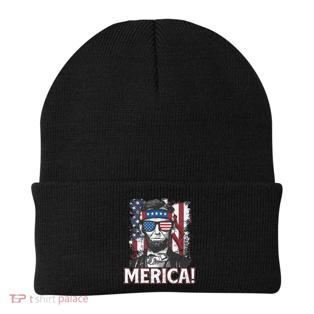 Abraham Lincoln Merica USA American Flag 4th of July Beanie