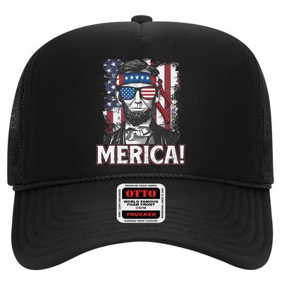 Abraham Lincoln Merica USA American Flag 4th of July Trucker Hat