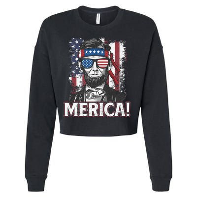 Abraham Lincoln Merica USA American Flag 4th of July Cropped Pullover Crew