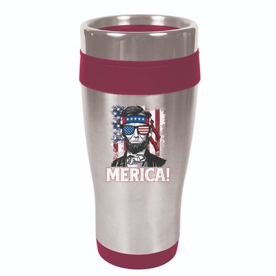 Abraham Lincoln Merica USA American Flag 4th of July 16oz Travel Tumbler