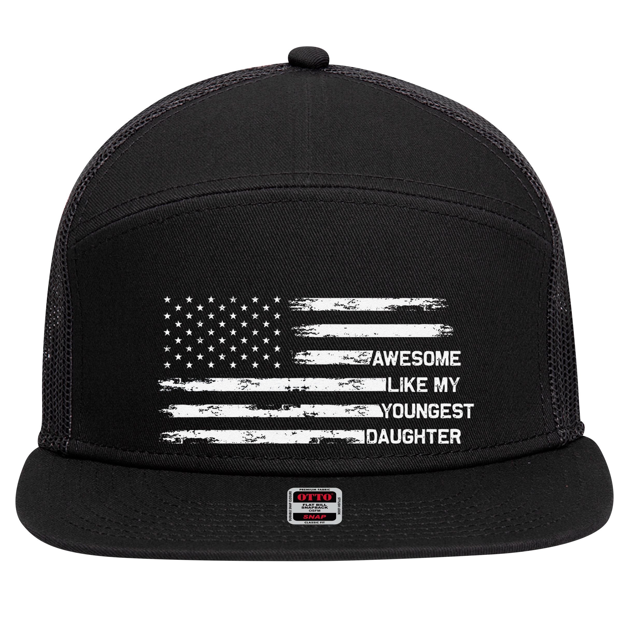 Awesome Like My Youngest Daughter Fathers Day Dad Joke 7 Panel Mesh Trucker Snapback Hat