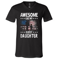 Awesome Like My Eldest Daughter Retro Usa Flag Fathers Day V-Neck T-Shirt