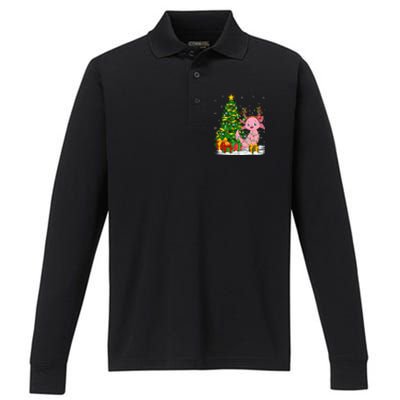 Axolotl Lover Matching Xmas Lighting Axolotl Christmas Performance Long Sleeve Polo