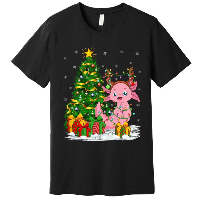 Axolotl Lover Matching Xmas Lighting Axolotl Christmas Premium T-Shirt