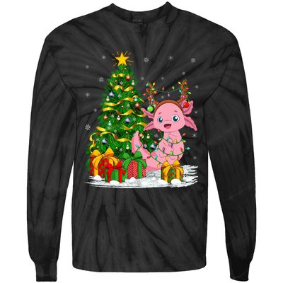 Axolotl Lover Matching Xmas Lighting Axolotl Christmas Tie-Dye Long Sleeve Shirt