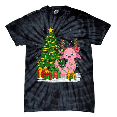 Axolotl Lover Matching Xmas Lighting Axolotl Christmas Tie-Dye T-Shirt