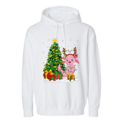 Axolotl Lover Matching Xmas Lighting Axolotl Christmas Garment-Dyed Fleece Hoodie