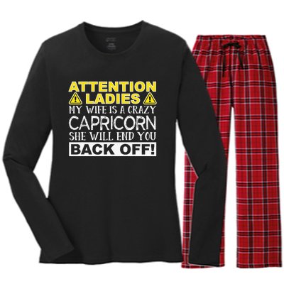 Attention Ladies My Wife Is A Crazy Capricorn Funny Women's Long Sleeve Flannel Pajama Set 