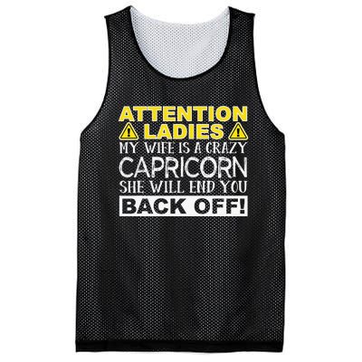 Attention Ladies My Wife Is A Crazy Capricorn Funny Mesh Reversible Basketball Jersey Tank