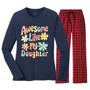 Awesome Like My Daughter Mommy Groovy Graphic MotherS Day Women's Long Sleeve Flannel Pajama Set 