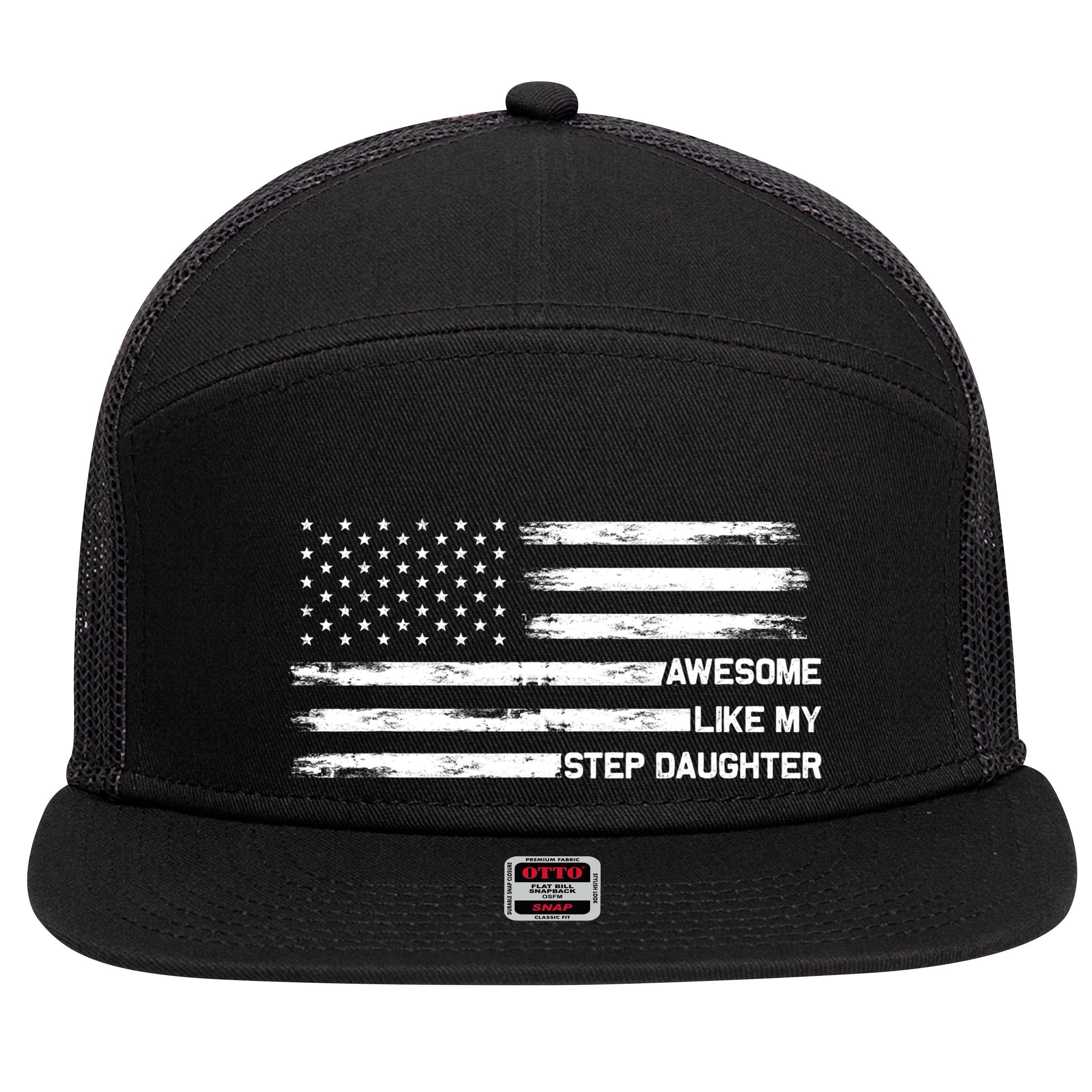 Awesome Like My Step Daughter Fathers Day Dad Joke 7 Panel Mesh Trucker Snapback Hat