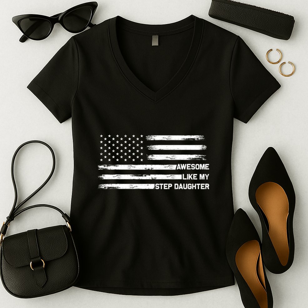 Awesome Like My Step Daughter Fathers Day Dad Joke Women's V-Neck T-Shirt