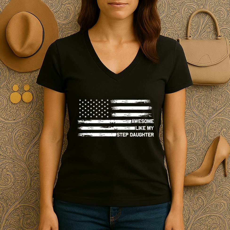 Awesome Like My Step Daughter Fathers Day Dad Joke Women's V-Neck T-Shirt