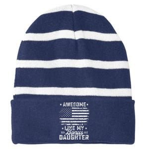 Awesome Like My Bonus Daughter Usa Flag 4th Of July Tees Striped Beanie with Solid Band