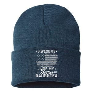 Awesome Like My Bonus Daughter Usa Flag 4th Of July Tees Sustainable Knit Beanie