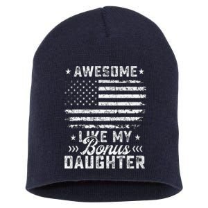 Awesome Like My Bonus Daughter Usa Flag 4th Of July Tees Short Acrylic Beanie