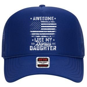 Awesome Like My Bonus Daughter Usa Flag 4th Of July Tees High Crown Mesh Back Trucker Hat