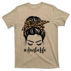 Auntie Life Messy Bun Hair Bandana Leopard Print T-Shirt