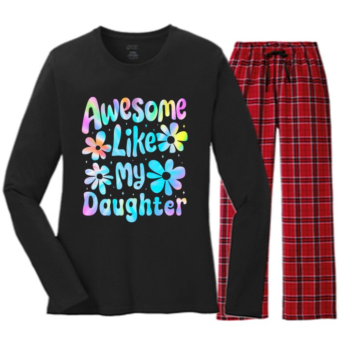 Awesome Like My Daughter Mommy Groovy Graphic MotherS Day Women's Long Sleeve Flannel Pajama Set 