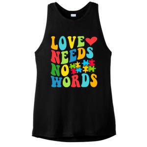 Autism Love Needs No Words Autism Awareness Gift Ladies PosiCharge Tri-Blend Wicking Tank