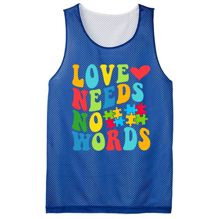 Autism Love Needs No Words Autism Awareness Gift Mesh Reversible Basketball Jersey Tank