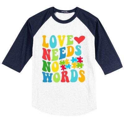 Autism Love Needs No Words Autism Awareness Gift Baseball Sleeve Shirt