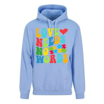 Autism Love Needs No Words Autism Awareness Gift Unisex Surf Hoodie