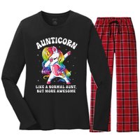 Aunticorn Like Normal Aunt But More Awesome Dabbing Unicorn Women's Long Sleeve Flannel Pajama Set 