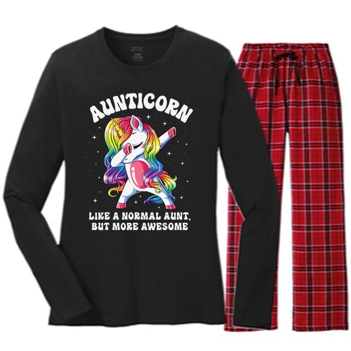 Aunticorn Like Normal Aunt But More Awesome Dabbing Unicorn Women's Long Sleeve Flannel Pajama Set 