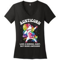 Aunticorn Like Normal Aunt But More Awesome Dabbing Unicorn Women's V-Neck T-Shirt