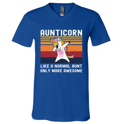 Aunticorn Like Normal Aunt But More Awesome Dabbing Unicorn Funny Gift V-Neck T-Shirt