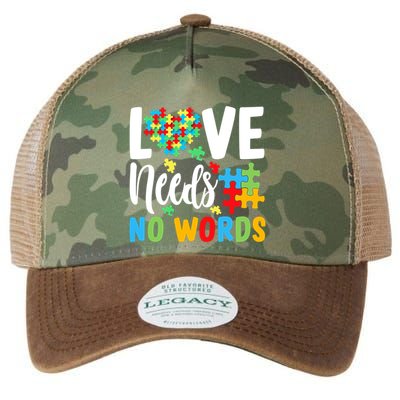 Autism Love Needs No Words Autism Awareness Meaningful Gift Legacy Tie Dye Trucker Hat