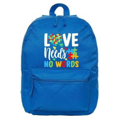Autism Love Needs No Words Autism Awareness Meaningful Gift 16 in Basic Backpack