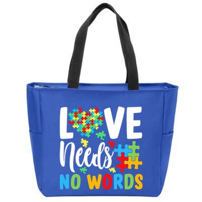 Autism Love Needs No Words Autism Awareness Meaningful Gift Zip Tote Bag