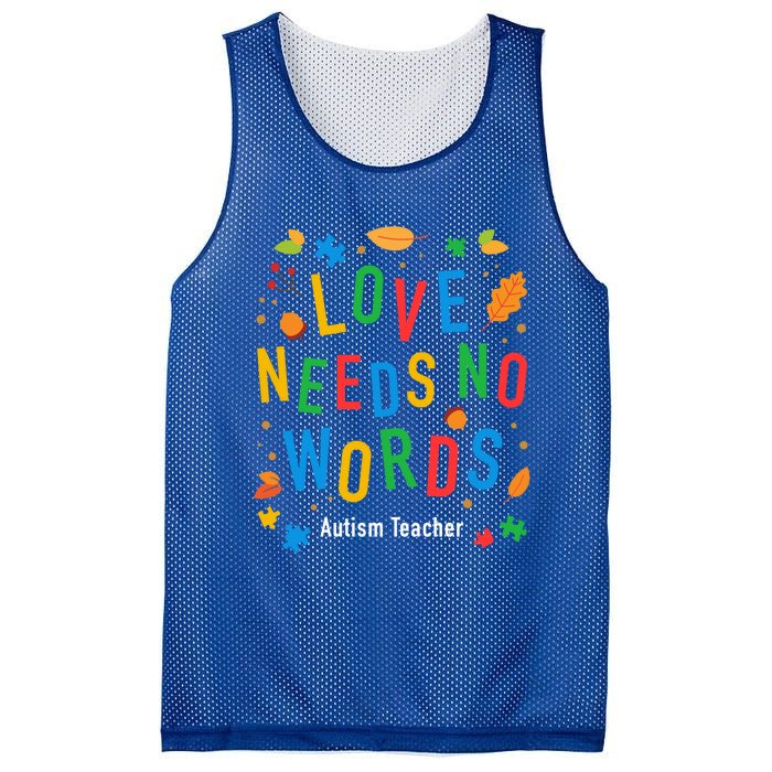 Autism Love Needs No Words Thanksgiving Autism Teacher Gift Mesh Reversible Basketball Jersey Tank