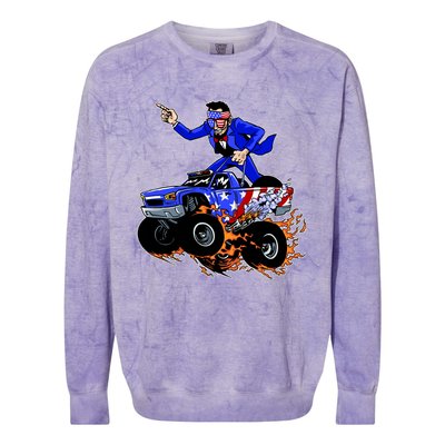 Abraham Liconln On A Monster Truck Colorblast Crewneck Sweatshirt