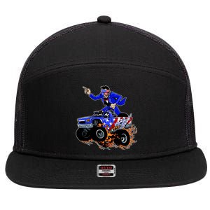 Abraham Liconln On A Monster Truck 7 Panel Mesh Trucker Snapback Hat