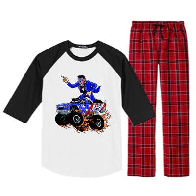 Abraham Liconln On A Monster Truck Raglan Sleeve Pajama Set