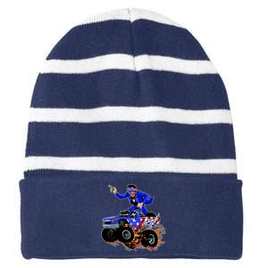 Abraham Liconln On A Monster Truck Striped Beanie with Solid Band