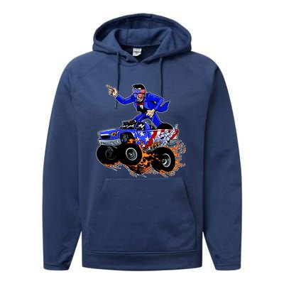 Abraham Liconln On A Monster Truck Performance Fleece Hoodie