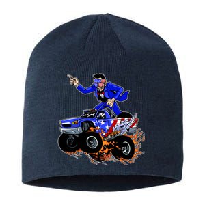 Abraham Liconln On A Monster Truck Sustainable Beanie