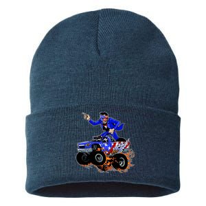 Abraham Liconln On A Monster Truck Sustainable Knit Beanie