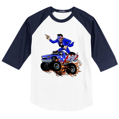 Abraham Liconln On A Monster Truck Baseball Sleeve Shirt