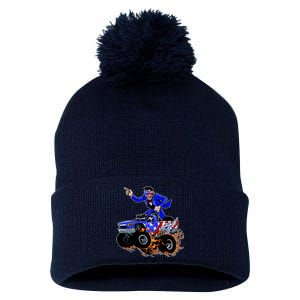 Abraham Liconln On A Monster Truck Pom Pom 12in Knit Beanie