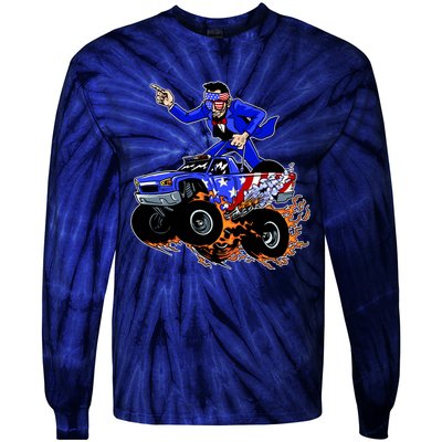 Abraham Liconln On A Monster Truck Tie-Dye Long Sleeve Shirt