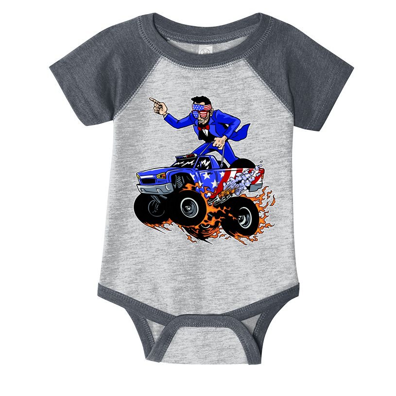 Abraham Liconln On A Monster Truck Infant Baby Jersey Bodysuit