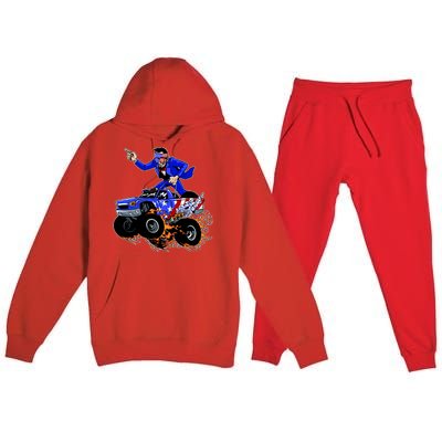 Abraham Liconln On A Monster Truck Premium Hooded Sweatsuit Set