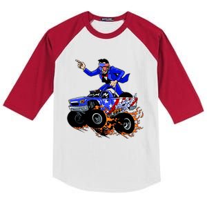 Abraham Liconln On A Monster Truck Kids Colorblock Raglan Jersey